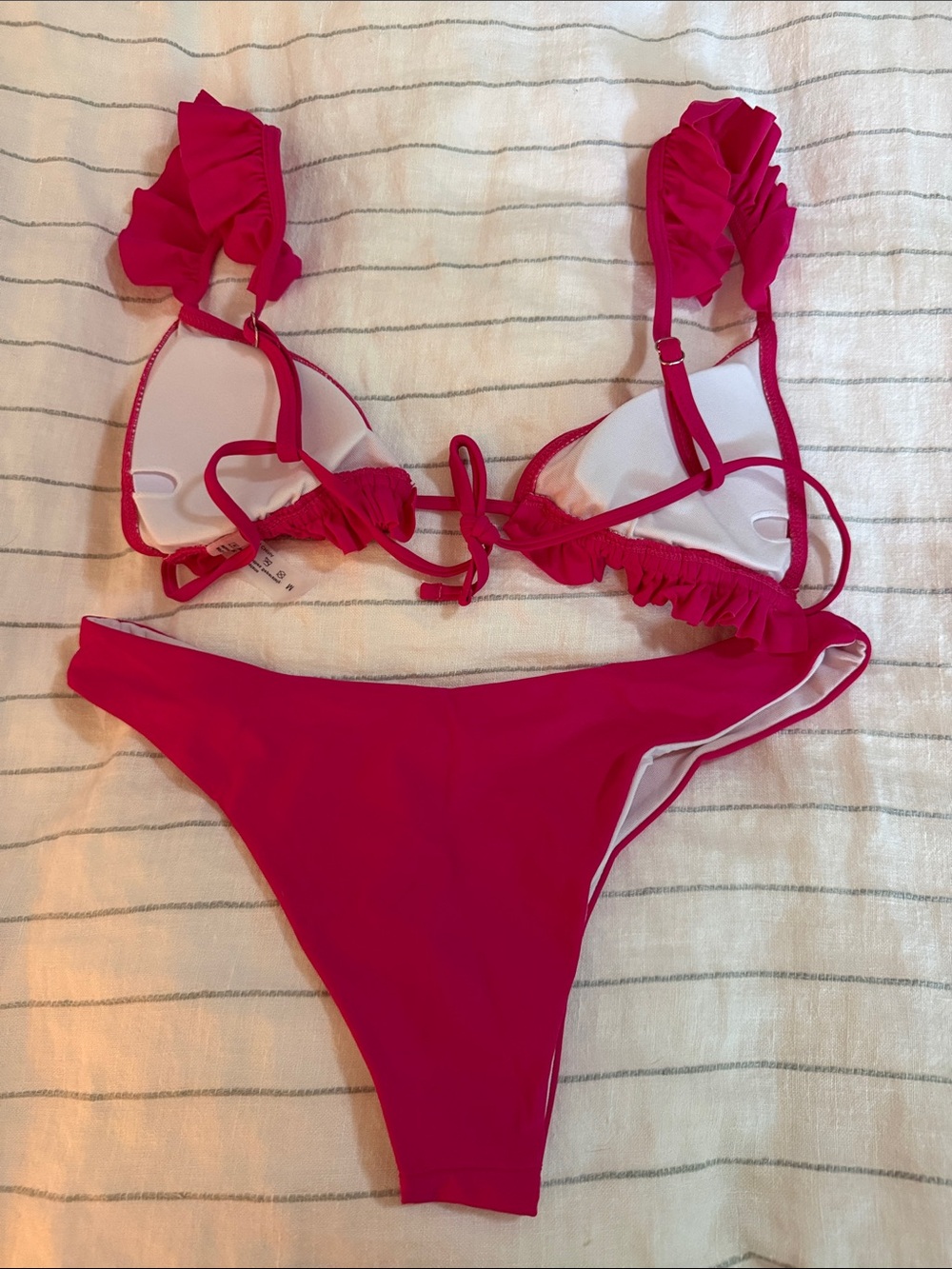 3 piece Bright Pink Ruffle Triangle Bikini Set - Picture 4 of 5